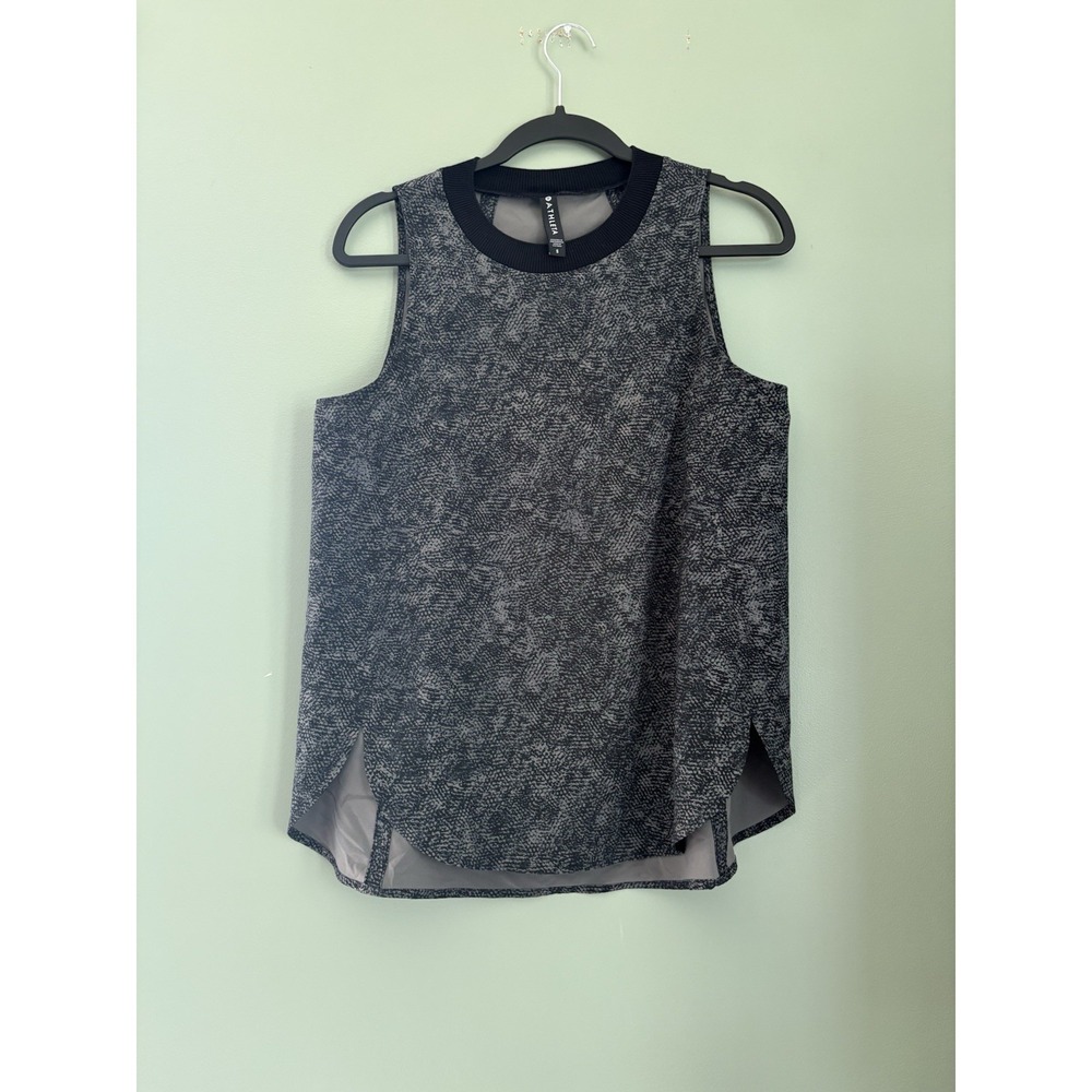 Athleta Zephyr Print Abstract Gray Black Crew Neck Stretch Tank S